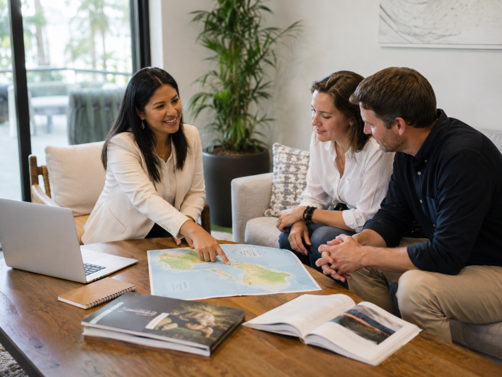 Couple receiving personalized visa assistance during a consultation about moving to Ecuador.